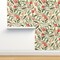 Peaches Fruit Leaves Botanical Floral Food Sage Green Peach Custom Removable Wallpaper by Spoonflower Peel & Stick Wallpaper 2FT Wide